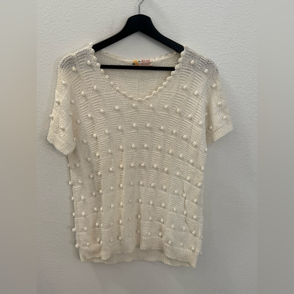 100% Cotton Handmade Elegant Cream Knit Top size L